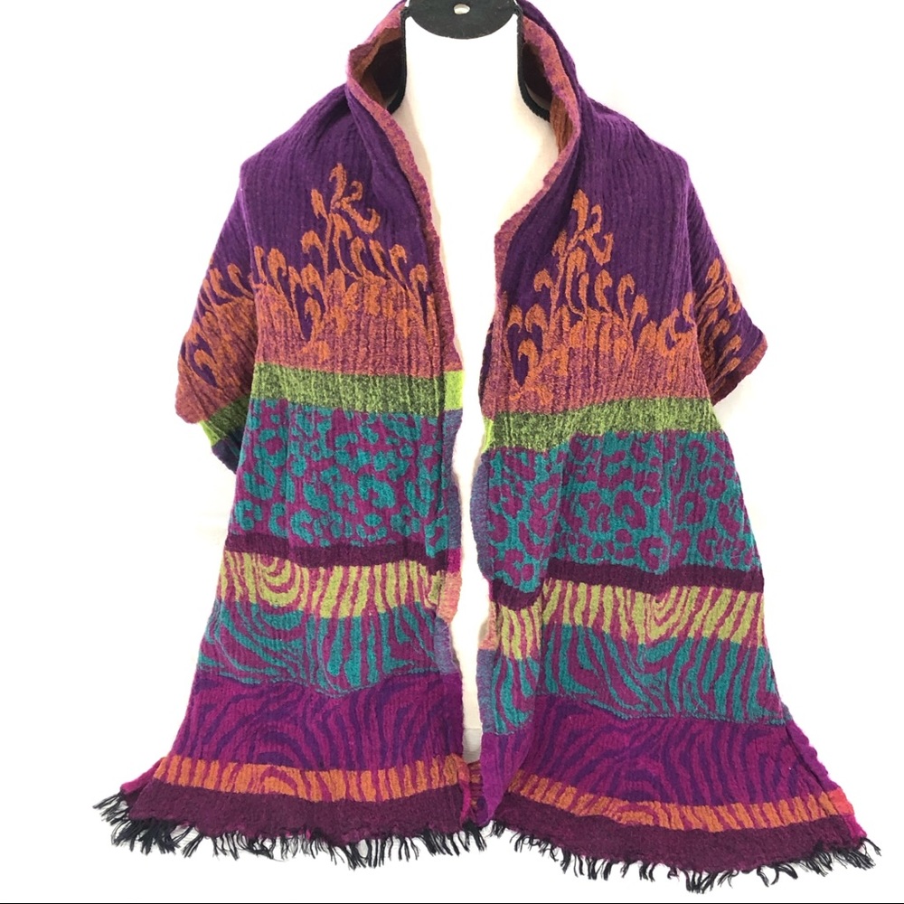 Chico's Colorful Safari Animal Print Wool Scarf Shawl